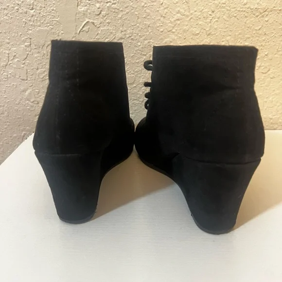 Black Suede Ankle Booties with Wedge Heel - Picture 6 of 8